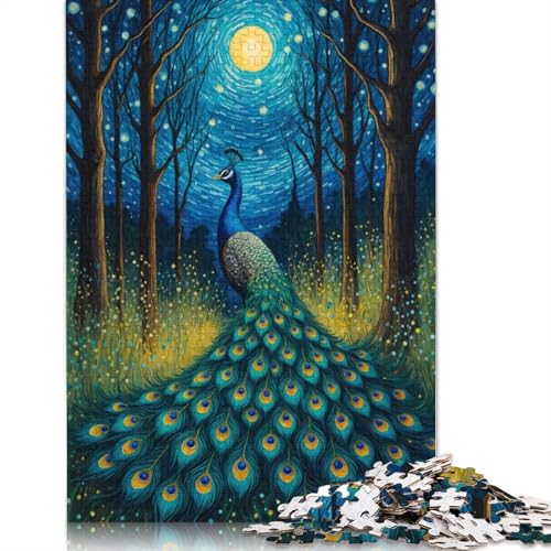 Puzzle 1500 Teile, Pfau, Mondlicht, Sternennacht, quadratische Puzzles für Erwachsene und Holzpuzzles, Heimdekoration, Puzzlespielzeug, 1500 Teile (85 x 57 cm) von GQmoney