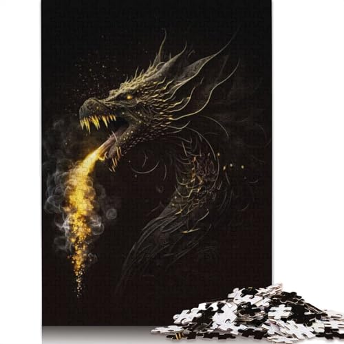 Puzzle 1500 Teile für Erwachsene, Drachenfeuer, Gold und Schwarz, Puzzle für Erwachsene, Holzpuzzle, tolles Geschenk für Freunde und Familie, 1500 Teile (85 x 57 cm) von GQmoney
