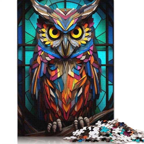 Puzzle 1500 Teile für Erwachsene, Eulenvision, Buntglas, quadratisches Puzzle für Erwachsene und einzigartiges Holzpuzzle, pädagogisches Spaßspiel, Spielzeug, 1500 Teile (85 x 57 cm) von GQmoney