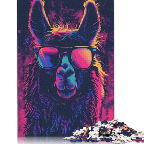 Puzzle 1500 Teile für Erwachsene, Lama-Sonnenbrille, Retro-Quadrat-Puzzle für Erwachsene und einzigartiges Holzpuzzle, pädagogisches Spaßspiel, Spielzeug, 1500 Teile (85 x 57 cm) von GQmoney
