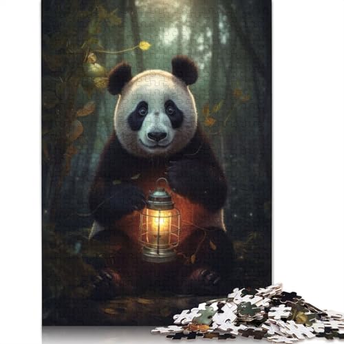 Puzzle 1500 Teile für Erwachsene, Magischer Panda mit leuchtender Lampe, quadratisches Puzzle für Erwachsene und Holzpuzzle, einzigartige Herausforderungsspiele, 1500 Teile (85 x 57 cm) von GQmoney