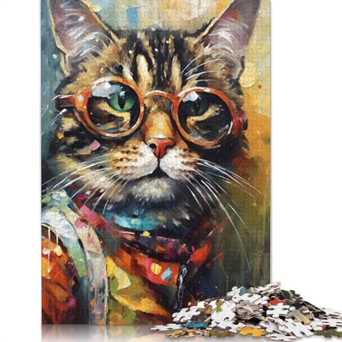 Puzzle 1500 Teile für Erwachsene, Quadratisches Puzzle, Katze beim Malen, Holzpuzzle zum Spielen mit Händen, 1500 Teile (85 x 57 cm) von GQmoney