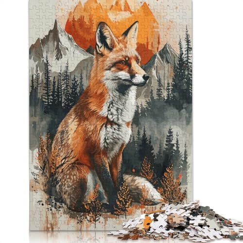 Puzzle 1500 Teile für Erwachsene, Sonnenuntergang auf Fuchs, Aquarell, Quadratisch, Erwachsene, Holzpuzzle, praktisches Spiel 1500 Teile (85 x 57 cm) von GQmoney