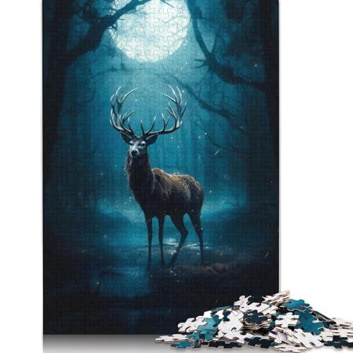 Puzzle 520 Teile für Erwachsene, Hirsch im Mondlicht, Puzzle für Erwachsene, Holzpuzzle, tolles Geschenk für Freunde und Familie, 520 Teile (52 x 38 cm) von GQmoney