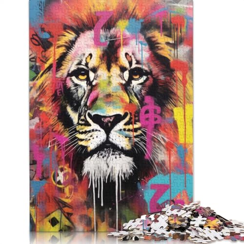 Puzzle 520 Teile für Erwachsene, Löwen-Graffiti-Wandkunstwerk, quadratisches Puzzle für Erwachsene und einzigartiges Holzpuzzle, pädagogisches Spaßspiel, Spielzeug, 520 Teile (52 x 38 cm) von GQmoney