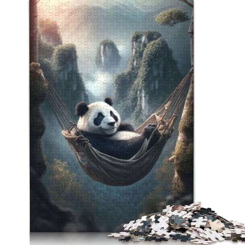 Puzzle 520 Teile für Erwachsene, entspannender Panda in einer Hängematte, quadratisches Puzzle für Erwachsene, Holzpuzzles praktisches Spiel, 520 Teile (52 x 38 cm) von GQmoney