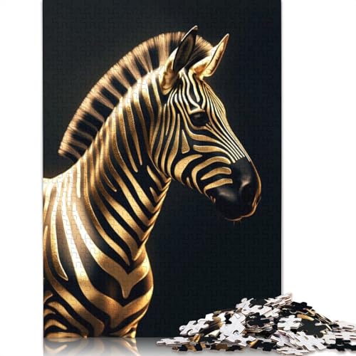 Puzzle 520 Teile für Erwachsene, quadratisches Zebra-Puzzle, Schwarz und Gold, Lernspiel aus Holz, 520 Teile (52 x 38 cm) von GQmoney