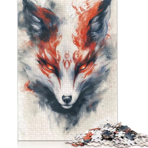 Puzzle 520 Teile für Erwachsene, weißes Kitsune-Fuchs-Gemälde, quadratisches Puzzle für Erwachsene und Holzpuzzle, einzigartige Herausforderungsspiele, 520 Teile (52 x 38 cm) von GQmoney