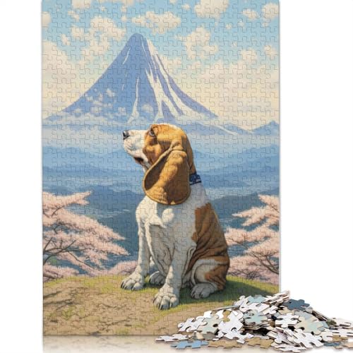 Puzzle für Erwachsene, 1000 Teile, Basset Hound, Mount Fuji, Lernspielzeug, Spiele, Familiendekoration, 1000 Teile (38 x 26 cm) von GQmoney