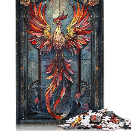 Puzzle für Erwachsene, 1000 Teile, Buntglas-Phönix, Papierpuzzle für Erwachsene, Lernspiel, Herausforderungsspielzeug, 1000 Teile (38 x 26 cm) von GQmoney