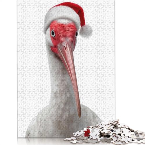 Puzzle für Erwachsene, 1000 Teile, Ibis-Vogel mit Weihnachtsmannmütze, Puzzle für Erwachsene, Lernspiel, Herausforderungsspielzeug, 1000 Teile (75 x 50 cm) von GQmoney