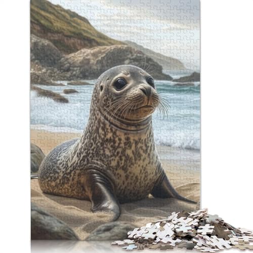 Puzzle für Erwachsene, 1000 Teile, Seehundjunges am Strand, Lernspielzeug, Spiele, Familiendekoration, 1000 Teile (75 x 50 cm) von GQmoney