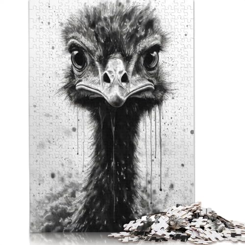 Puzzle für Erwachsene, 1000 Teile, Straußenschönheit, Schwarze Tinte, Puzzle, Puzzles für Erwachsene, Lernspiel, Herausforderungsspielzeug, 1000 Teile (75 x 50 cm) von GQmoney