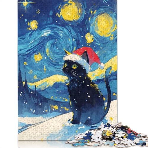 Puzzle für Erwachsene, 1000 Teile, Weihnachts-Puzzle mit schwarzer Katze und Weihnachtsmütze, Puzzle für Erwachsene, Lernspiel, Herausforderungsspielzeug, 1000 Teile (75 x 50 cm) von GQmoney