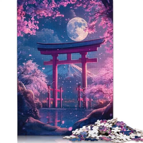 Puzzle für Erwachsene, 1000 Teile, rosa Blumen und Seemond, Lernspielzeug, Spiele, Familiendekoration, 1000 Teile (38 x 26 cm) von GQmoney