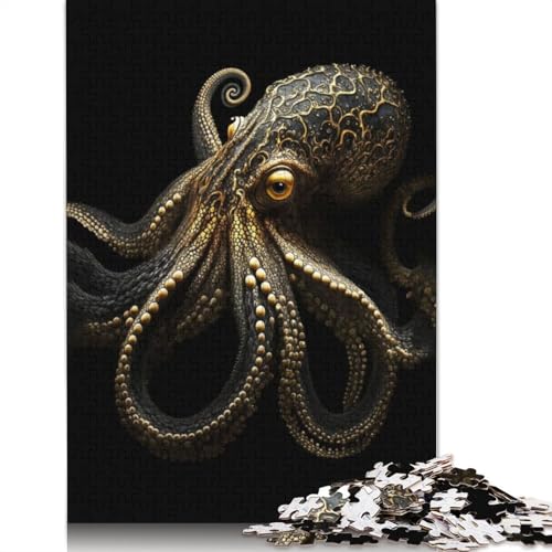 Puzzle für Erwachsene, 520 Teile, quadratisches Puzzle mit schwarzem und goldenem Oktopus, für Erwachsene und Holzpuzzles, Puzzles für Erwachsene, Geschenke, 520 Teile (52 x 38 cm) von GQmoney