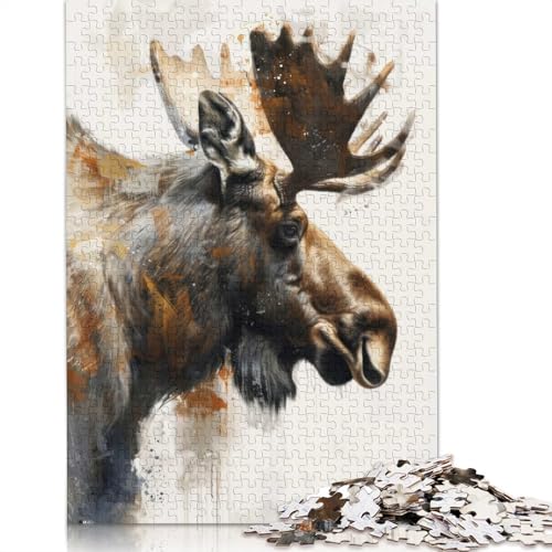 Puzzle für Erwachsene, Elchmalerei, Kunst, Puzzles für Erwachsene, Lernspiel, Herausforderungsspielzeug, 1000 Teile (38 x 26 cm) von GQmoney