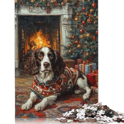 Puzzle für Erwachsene, Englischer Springer Spaniel-Hund im Pullover, Weihnachts-Kunstpapier-Puzzles für Teenager, Geschenke, Heimdekoration, Puzzle-Spielzeug, 1000 Teile (75 x 50 cm) von GQmoney
