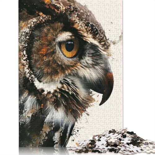 Puzzle für Erwachsene, Eulenmalerei, Aquarell, Puzzles für Erwachsene, Lernspiel, Herausforderungsspielzeug, 1000 Teile (38 x 26 cm) von GQmoney