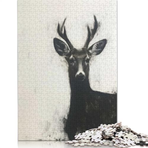 Puzzle für Erwachsene, Hirsch im Anthrazit-Porträt, Puzzles für Erwachsene, Lernspiel, Herausforderungsspielzeug, 1000 Teile (38 x 26 cm) von GQmoney