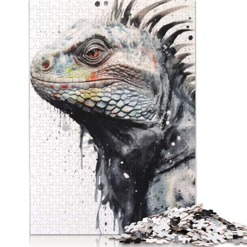 Puzzle für Erwachsene, Iguana Beauty, Schwarze Tinte, Puzzles für Erwachsene, Lernspiel, Herausforderungsspielzeug, 1000 Teile (75 x 50 cm) von GQmoney