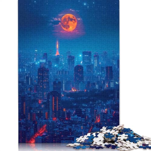 Puzzle für Erwachsene, Mondschein-Metropole, 1000-teiliges Puzzle für Erwachsene, Lernspiel, Herausforderungsspielzeug, 1000 Teile (75 x 50 cm) von GQmoney