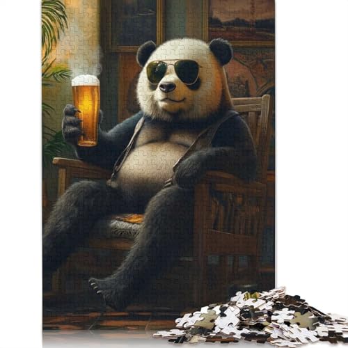 Puzzle für Erwachsene, Pandabär entspannt Sich mit Bier, Puzzles für Erwachsene, Lernspiel, Herausforderungsspielzeug, 1000 Teile (38 x 26 cm) von GQmoney
