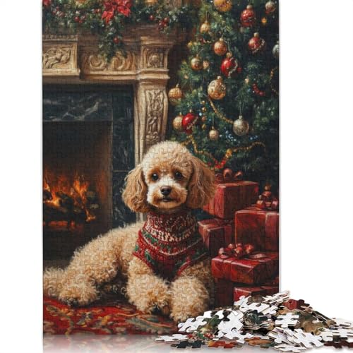 Puzzle für Erwachsene, Pudel, Weihnachtsporträt, Pudel in Urlaubsszene, Puzzles für Erwachsene, Lernspiel, Herausforderungsspielzeug, 1000 Teile (38 x 26 cm) von GQmoney
