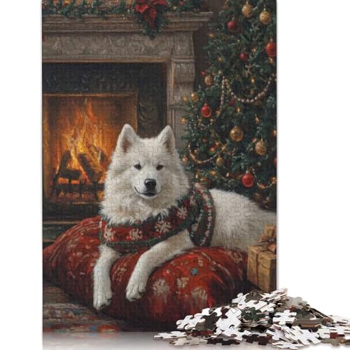 Puzzle für Erwachsene, Samojede-Hund, Weihnachtsporträt, festliches Samojede-Dekor, Papierpuzzles für Teenager, Geschenke, Heimdekoration, Puzzlespielzeug, 1000 Teile (75 x 50 cm) von GQmoney