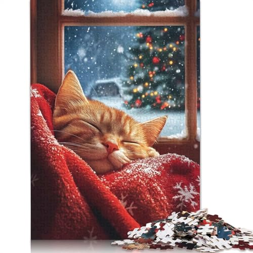 Puzzle für Erwachsene, Weihnachts-Winterkatze, Puzzles für Erwachsene, Lernspiel, Herausforderungsspielzeug, 1000 Teile (38 x 26 cm) von GQmoney