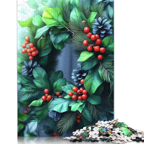 Puzzle für Erwachsene, Weihnachtskranz mit Beeren, Puzzles für Erwachsene, Lernspiel, Herausforderungsspielzeug, 1000 Teile (38 x 26 cm) von GQmoney