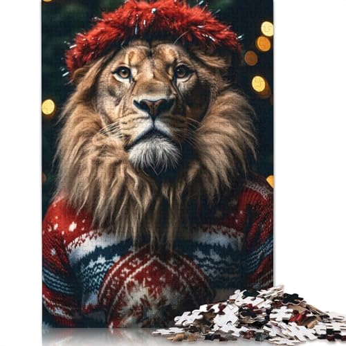 Puzzle für Erwachsene, Weihnachtslöwe, Puzzle für Erwachsene, Lernspiel, Herausforderungsspielzeug, 1000 Teile (38 x 26 cm) von GQmoney