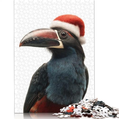 Puzzle für Erwachsene, festlicher Tukanvogel mit Weihnachtsmütze, Puzzles für Erwachsene, Lernspiel, Herausforderungsspielzeug, 1000 Teile (38 x 26 cm) von GQmoney