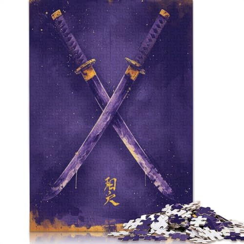 Puzzle für Erwachsene, lila und goldene Katanas, 1000-teiliges Puzzle für Erwachsene, Lernspiel, Herausforderungsspielzeug, 1000 Teile (75 x 50 cm) von GQmoney