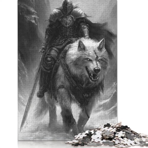 Puzzle für Erwachsene, mittelalterlicher Ritter auf Wolf, Puzzle für Erwachsene, Lernspiel, Herausforderungsspielzeug, 1500 Teile (85 x 57 cm) von GQmoney
