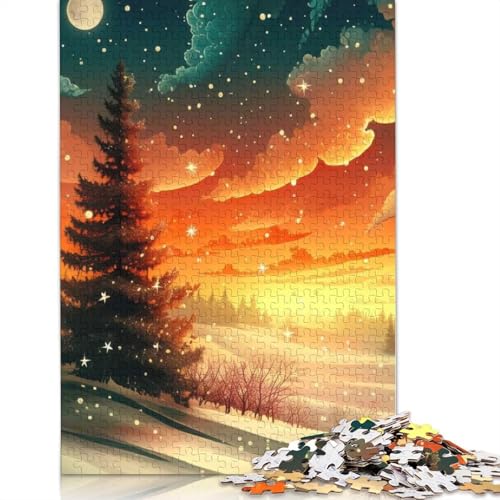 Puzzle für Erwachsene, verschneiter Wald, Sonnenuntergang, Puzzles für Erwachsene, Lernspiel, Herausforderungsspielzeug, 1000 Teile (38 x 26 cm) von GQmoney