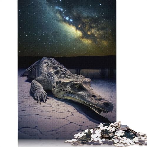 Puzzle für Erwachsene „Krokodil unter dem Sternenhimmel“, 520 Teile, 100% recycelte Holzplatte, Denksportaufgaben für Erwachsene, für Jungen oder Mädchen, 520 Teile (52 x 38 cm) von GQmoney