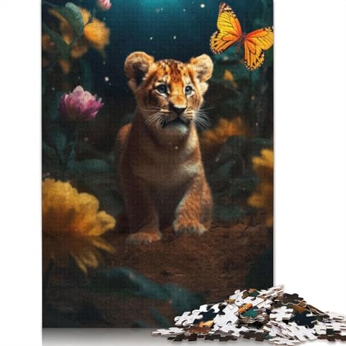 Puzzle für Erwachsene mit 1500 Teilen, magisches Löwenjunges mit Schmetterling, quadratisches Puzzle für Erwachsene und Holzpuzzle, Heimdekoration, 1500 Teile (85 x 57 cm) von GQmoney