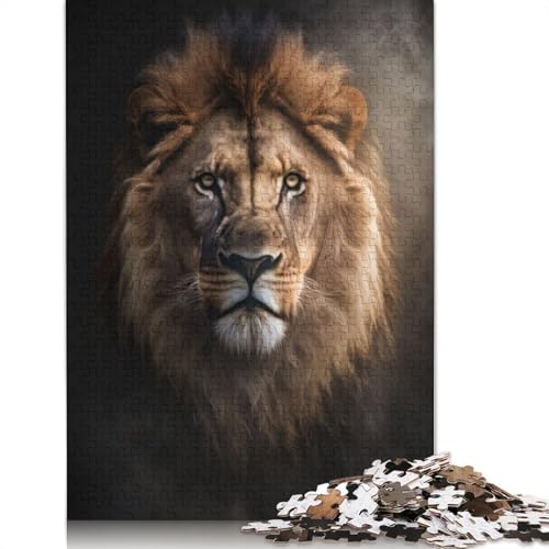 Puzzle für Erwachsene mit 520 Teilen, Löwe, Porträt im dunklen Nebel, quadratisches Puzzle für Erwachsene und Holzpuzzle, Heimdekoration, 520 Teile (52 x 38 cm) von GQmoney