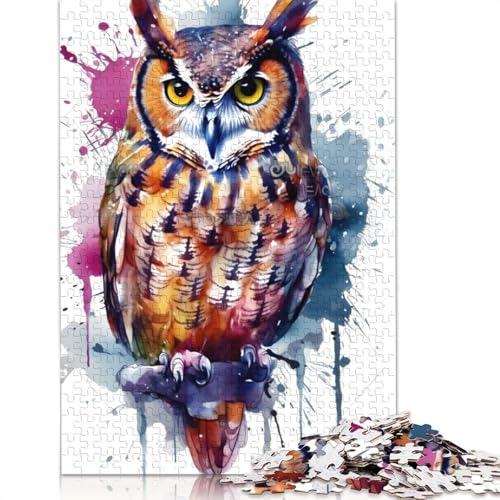Puzzle für Erwachsene mit 520 Teilen, Vogel-Eule, Aquarell, quadratisches Puzzle für Erwachsene und Holzpuzzle, Heimdekoration, 520 Teile (52 x 38 cm) von GQmoney