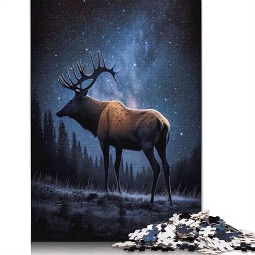 Puzzle für Erwachsene mit Elch unter Sternenhimmel, 520 Teile, 100% recycelte Holzplatte, Denksportaufgaben für Erwachsene, für Jungen oder Mädchen, 520 Teile (52 x 38 cm) von GQmoney