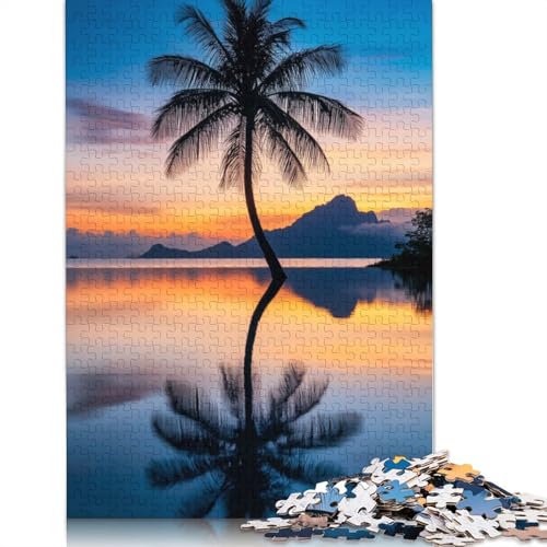 Puzzle für Erwachsene mit Palmen-Sonnenuntergangsreflexion, 1000 Teile, 100% recycelte Holzplatte, Denkpuzzle für Erwachsene, für Jungen oder Mädchen, 1000 Teile (75 x 50 cm) von GQmoney