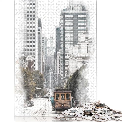 Puzzle für Erwachsene mit der San Francisco Cable Car-Figur, herausforderndes und kniffliges Puzzle für Frauen und Männer, 520 Teile (52 x 38 cm) von GQmoney