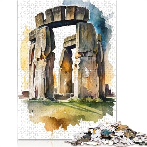 Puzzle für Erwachsene und Jugendliche, Aquarell-Stonehenge-Puzzles für Erwachsene und Teenager, Familienspiel, 1000 Teile (75 x 50 cm) von GQmoney
