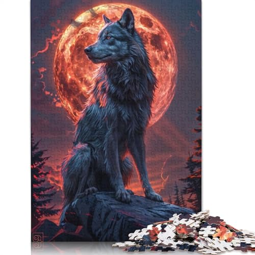 Puzzle für Erwachsene und Jugendliche, Einsamer Wolf und Blutmond, Holzpuzzle für Erwachsene, Teenager-Geschenk, 1000 Teile (75 x 50 cm) von GQmoney