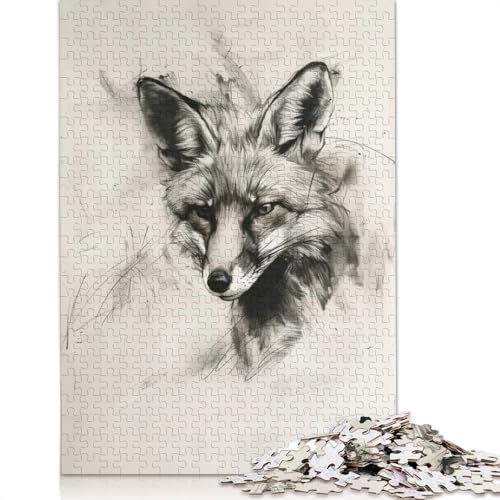 Puzzle für Erwachsene und Jugendliche, Fuchskopf in Anthrazit, Puzzles für Erwachsene und Teenager, Familienspiel, 1000 Teile (75 x 50 cm) von GQmoney