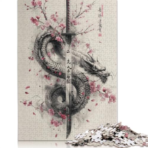 Puzzle für Erwachsene und Jugendliche, Katana des Drachen, Holzpuzzle, Puzzle für Erwachsene, ab 14 Jahren, 1000 Teile (75 x 50 cm) von GQmoney