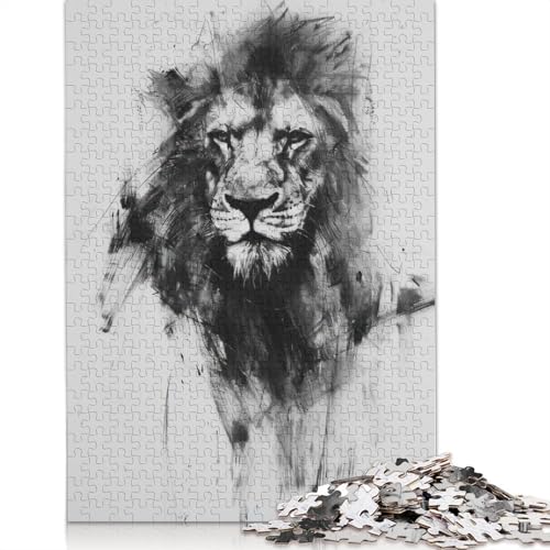 Puzzle für Erwachsene und Jugendliche, Löwe in Kohle, Kunstpuzzle für Erwachsene und Teenager, Familienspiel, 1000 Teile (38 x 26 cm) von GQmoney