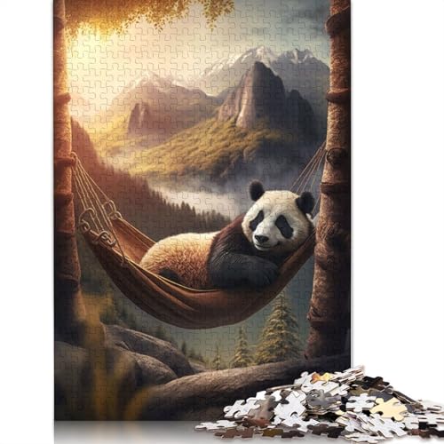 Puzzle mit 1000 Teilen, Panda, entspannende Hängematte, quadratisches Puzzle für Erwachsene und Puzzles aus Holz, Heimdekoration, 1000 Teile (75 x 50 cm) von GQmoney