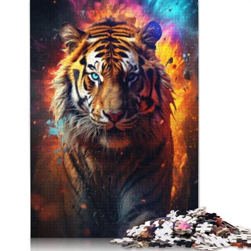 Puzzle mit 1000 Teilen, surreales Fantasy-Tiger-Puzzle, Holzpuzzle, Familienaktivität, 1000 Stück (75 x 50 cm) von GQmoney